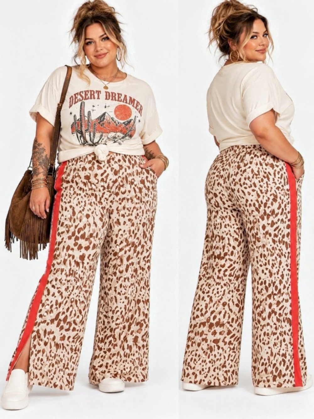 Grayson Threads Animal Print Red Stripe  Wide Leg Pants Size 3X Like New Trendy